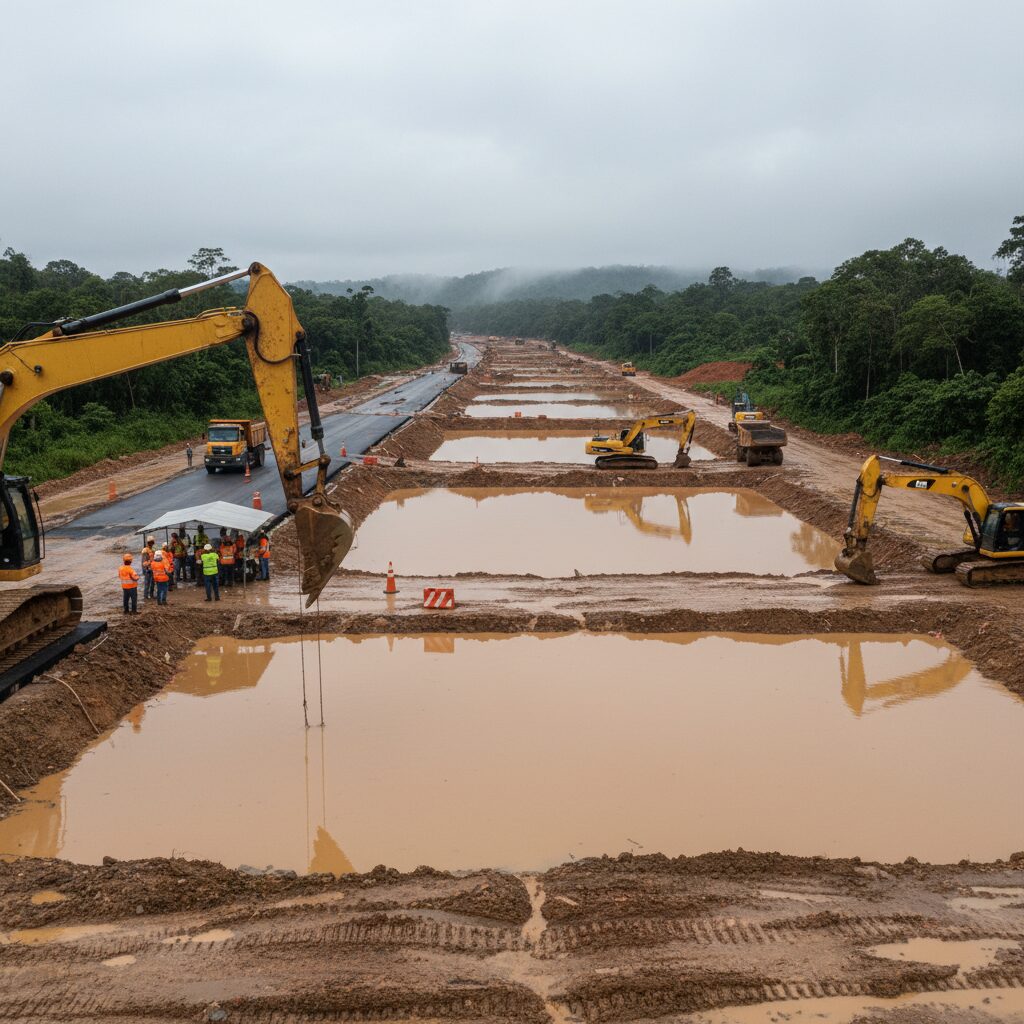 Obra parada por drenaje