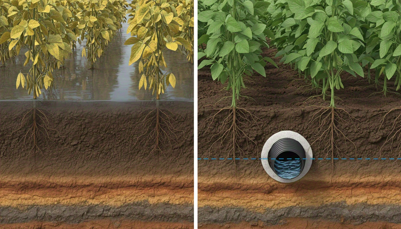 Suelo encharcado versus suelo con drenaje agrícola instalado — comparativo de desarrollo radicular